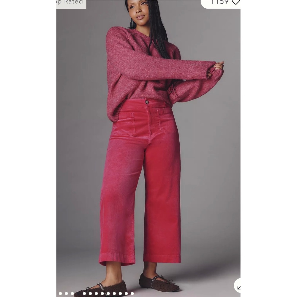 NWT Maeve Colette Cropped Corduroy Wide Leg Pants Trousers Hot Pink Fuschia 30